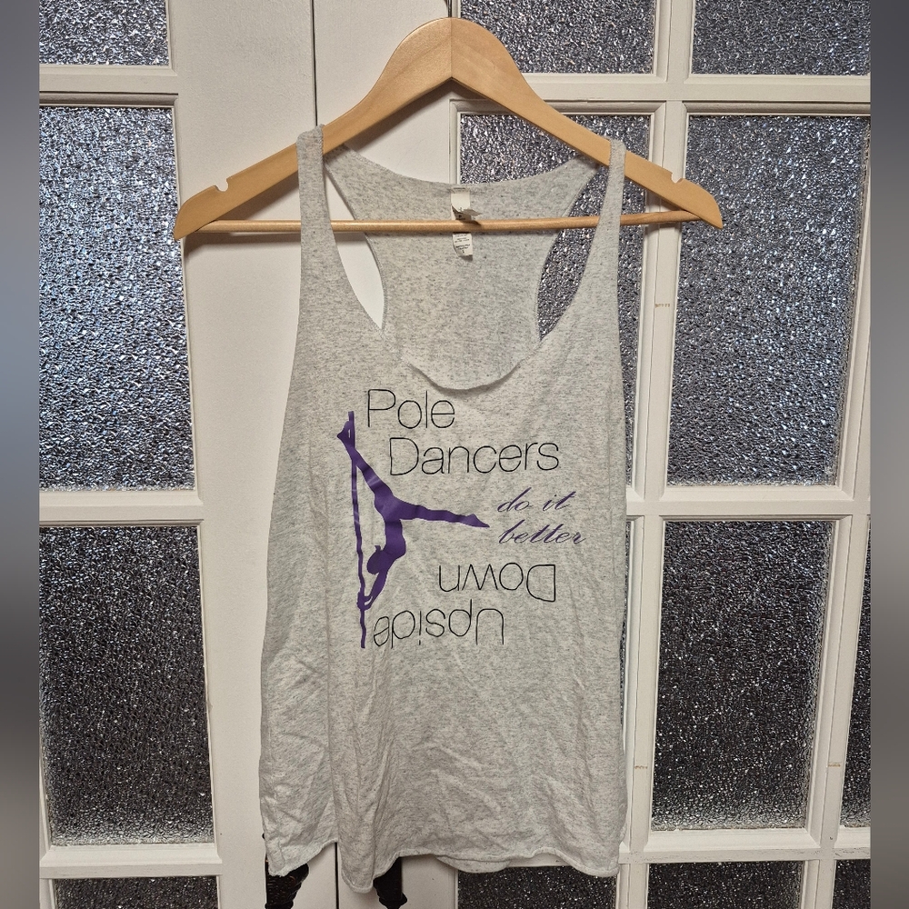 Pole Dance Bella flowy racerback tank top size small dancer heathered white gray